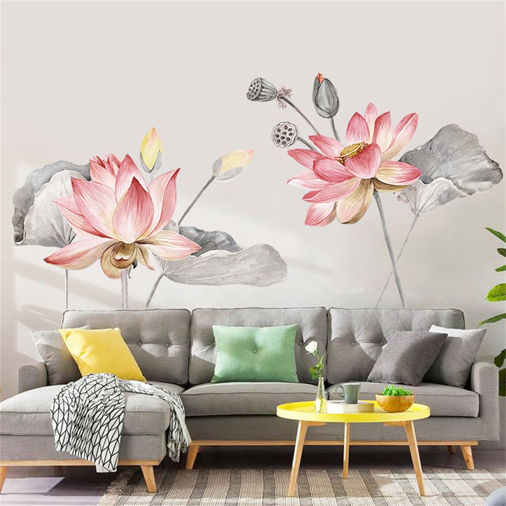 Giấy dán tường bằng PVC hình hoa sen phong cách Trung Quốc
