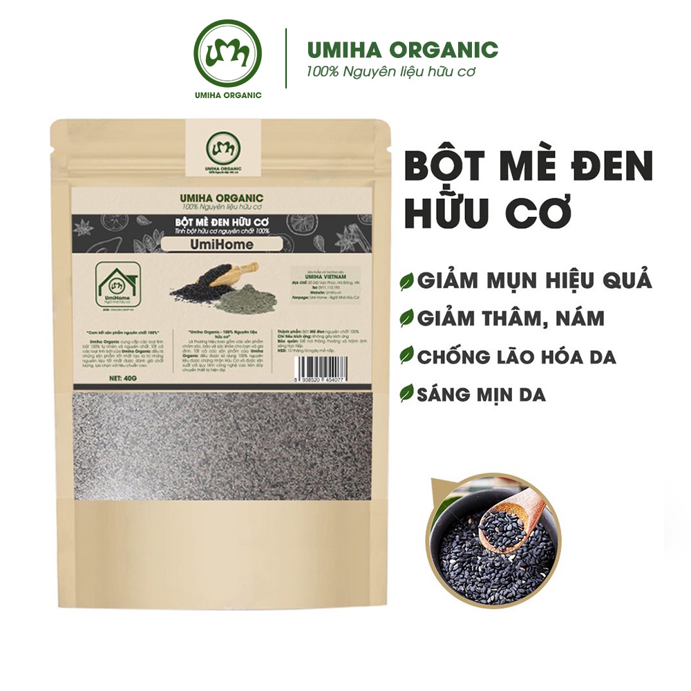 Bột đắp mặt nạ Mè Đen nguyên chất UMIHOME hữu cơ 40G dùng dưỡng da trắng mịn, ngăn ngừa nếp nhăn, giảm thâm