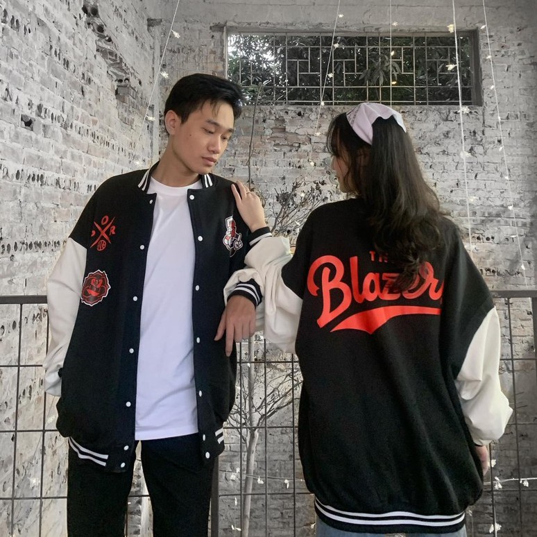 [Tặng Sticker và Khăn Tuban] _ Áo khoác VARSITY màu đen phối trắng họa tiết chất nỉ bông cao cấp giữ nhiệt và thoáng
