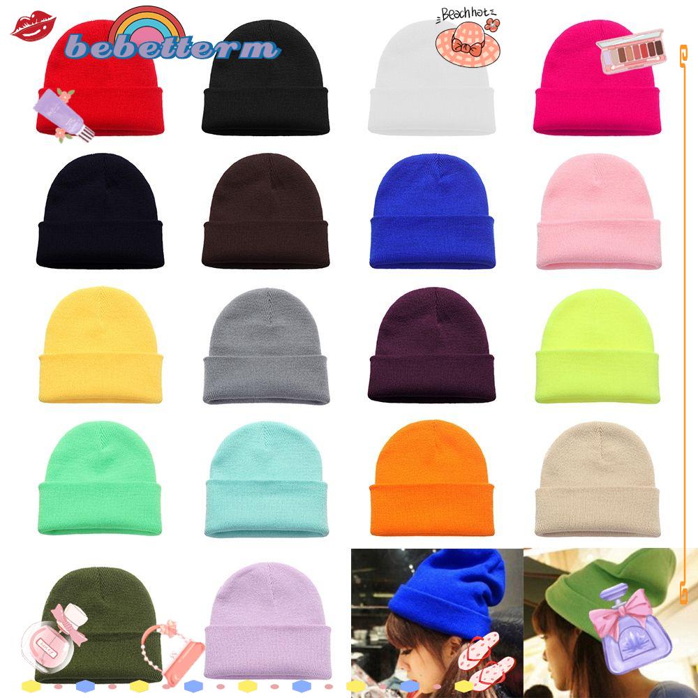 Mũ beanie dệt kim màu trơn giữ ấm mùa đông 18 màu tùy chọn dễ thương thời trang cho nam và nữ