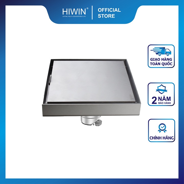 Phễu ga thoát sàn chống mùi hôi inox 304 mặt mờ kích thước 200x200mm HIWIN FD-T11