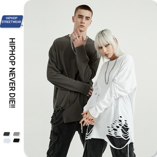 Áo thun rách dài tay HIPHOP STREETWEAR form rộng dáng Unisex phong cách đường phố