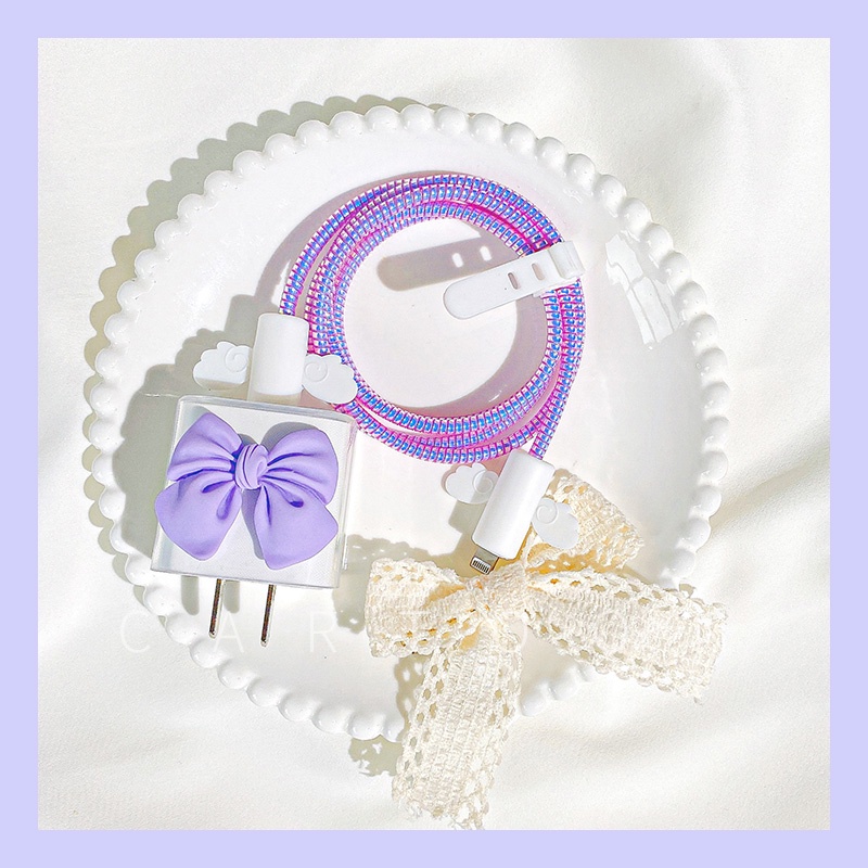 Vỏ bảo vệ dây cáp sạc nhanh đính nơ cho iPhone 18w 20w