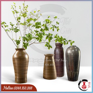 Lọ hoa men mộc cắm Thạch Nam - Gốm sứ Bát Tràng - Dáng vò, vò vai vuông, dáng ống trúc