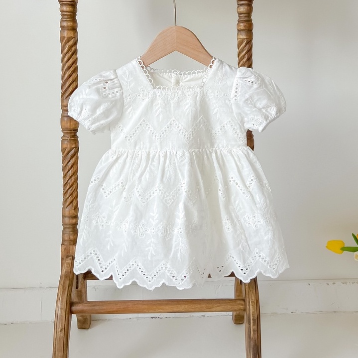 Váy Đầy Tháng, Đầm Thôi Nôi Cho Bé Gái Họa Tiết Ren Thêu, Váy Ren Công Chúa Cho Bé Gái Từ 5-13kg [GB46]