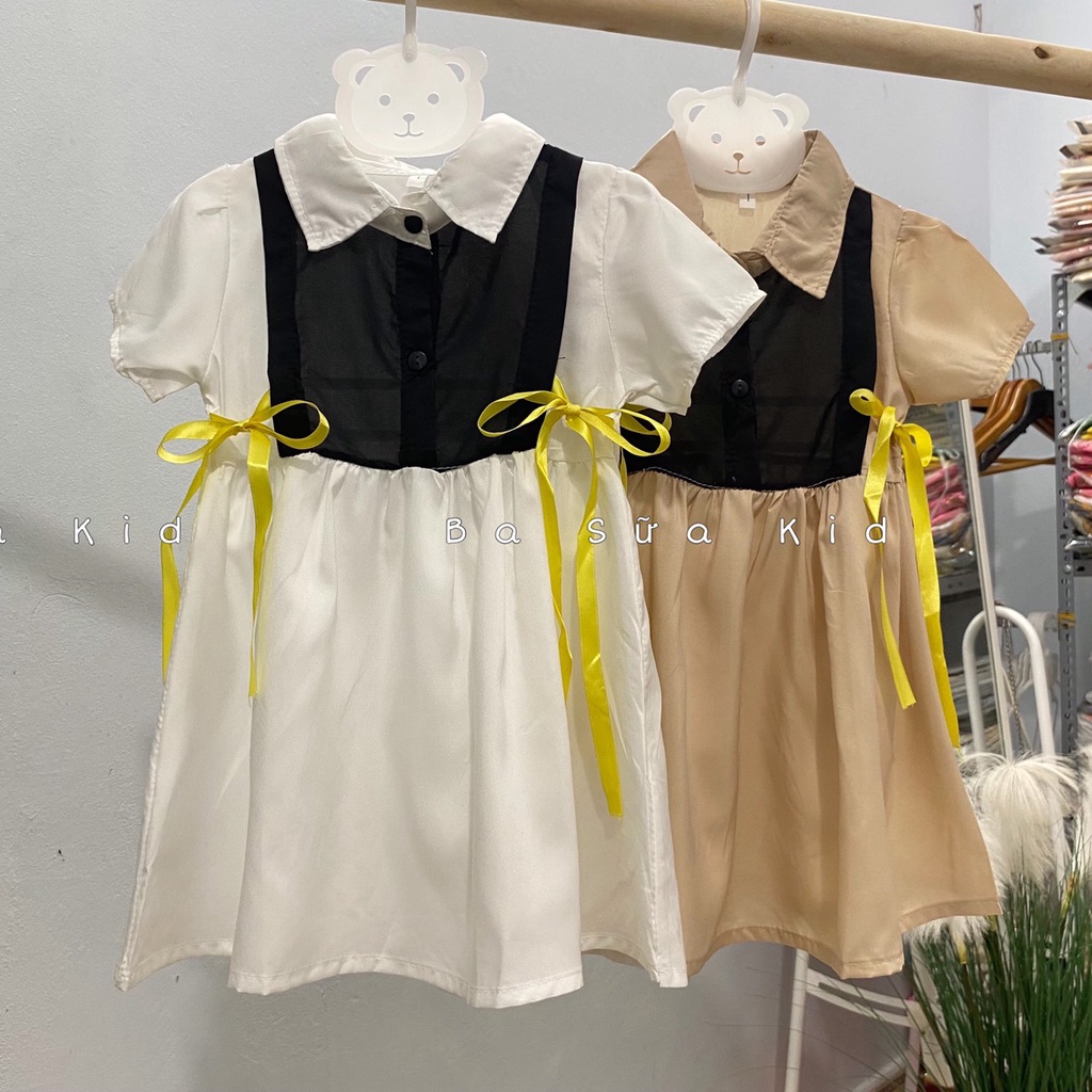 ( V174) Đầm Sơ Mi Tay Cộc Cổ Bẻ Cài Khuy Cho Bé Gái Đi Chơi, Đi Học từ 7kg - 21kg