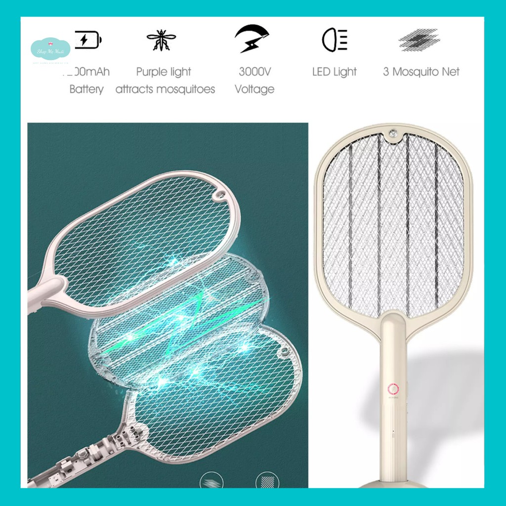 [Sẵn] Vợt muỗi xiaomi Urallife 3 phiên bản nâng cấp - có đèn LED, sạc nhiều lần, 3 lớp lưới, diệt muỗi hiệu quả