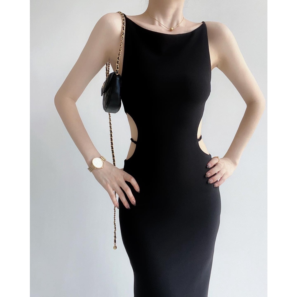 D062 Đầm tiệc 2 dây cổ cao , khoét eo sang trọng