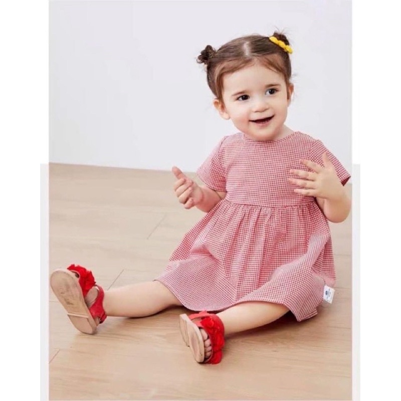 Đầm Pimpollo caro đỏ xuất Hàn cho bé gái siêu cute