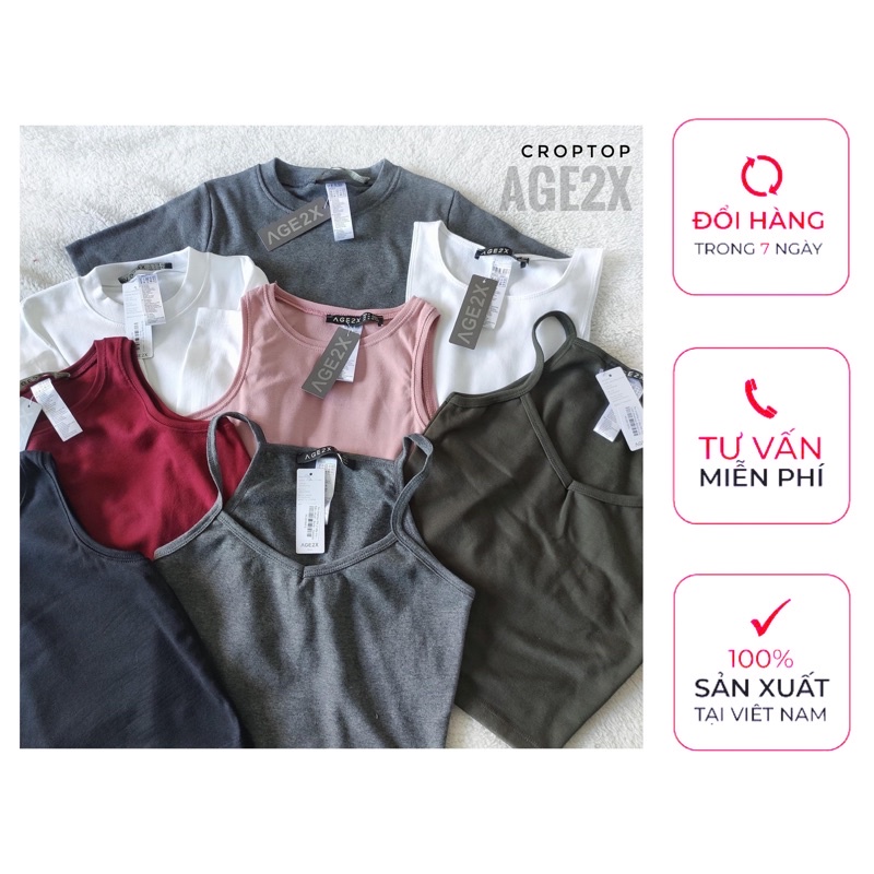 ÁO CROP TOP AGE2X freesize &lt;55kg ôm, dài ngang rốn, thun borip hàng VNXK, trong BST Áo croptop Borib AGE2X 2021