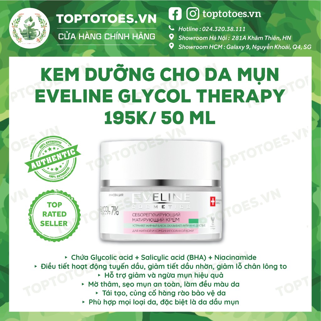 [Mã SKAMPUSH10 giảm 10% đơn 200K] Kem dưỡng Eveline Glycol Therapy 7% ngừa mụn, mờ thâm