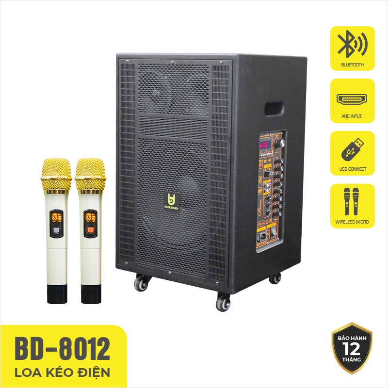 Loa Kéo Bluetooth Karaoke BDSOUND BD-8012, remote điều khiển từ xa,  bảo hành 12 tháng đổi mới nếu lỗi sản phẩm