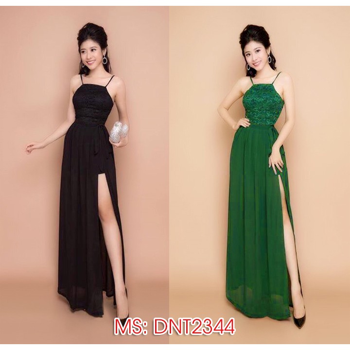 Đầm yếm maxi phối ren 2 dây xinh xắ