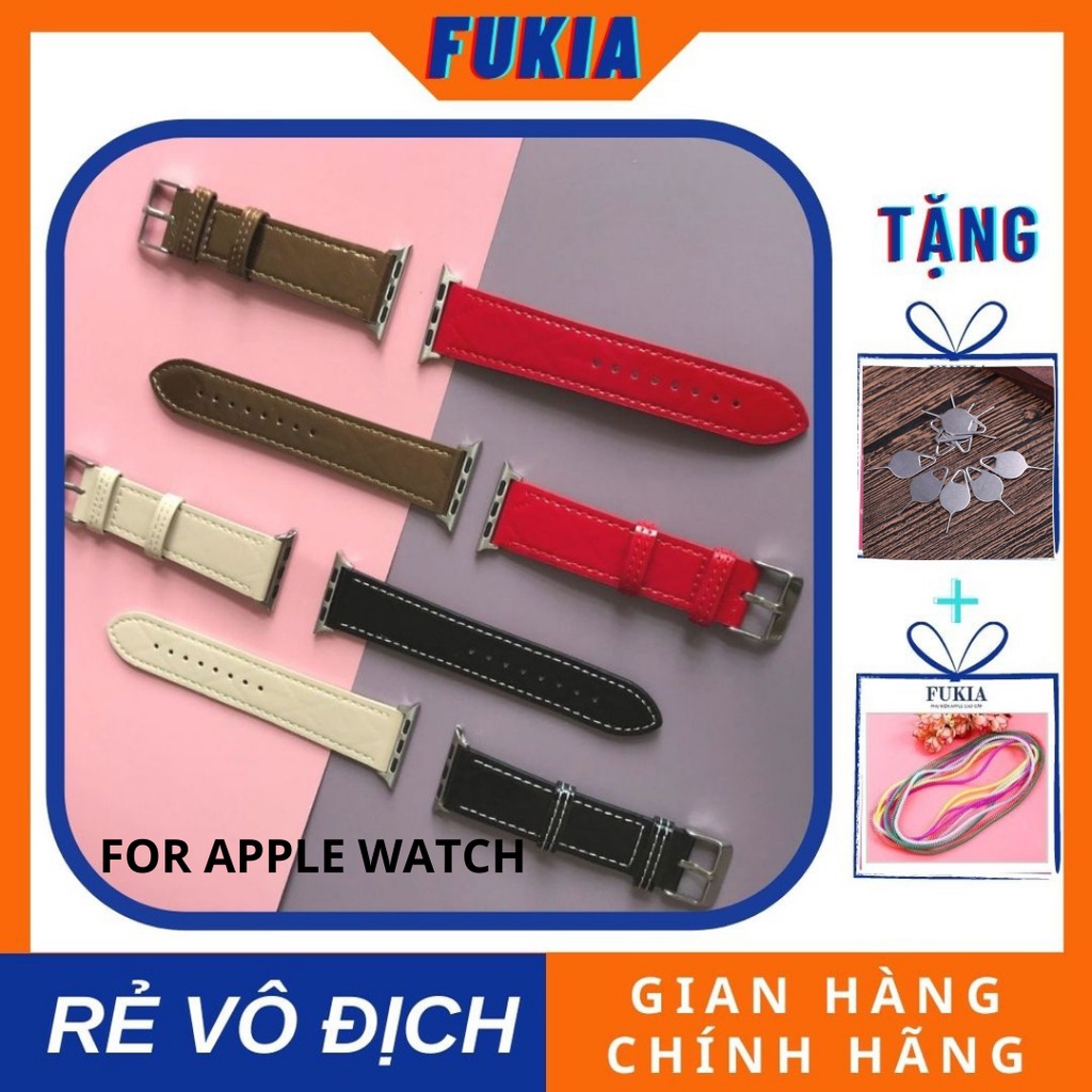 Dây da C H A N E L bóng dành cho Apple Watch đồng hồ thông minh Series 1/2/3/4/5/6/7/SE size 38/40/41/42/44/45mm