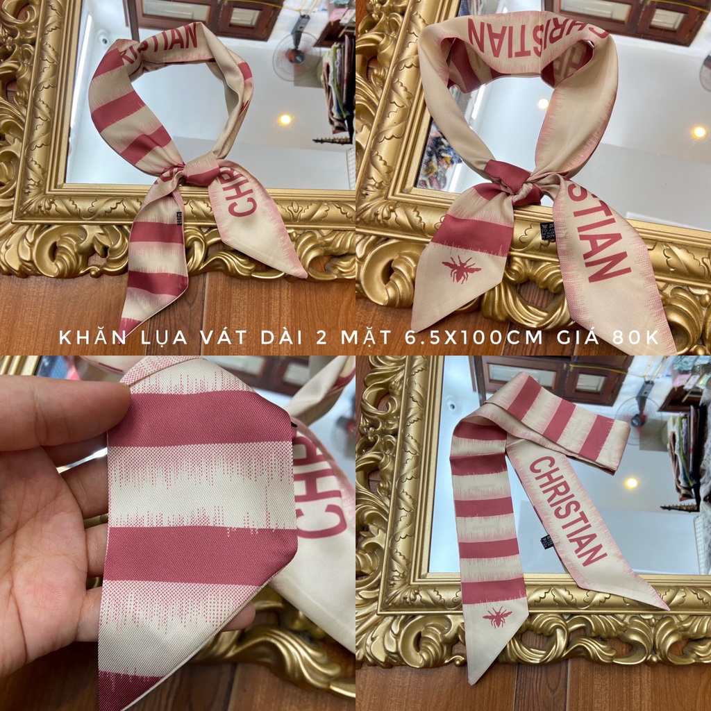 Khăn lụa vát dài 2 mặt họa tiết