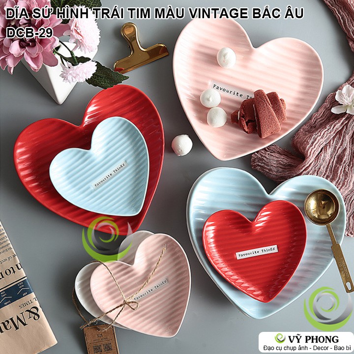 DĨA SỨ HÌNH TRÁI TIM MÀU VINTAGE PHONG CÁCH BẮC ÂU NORDIC TRANG TRÍ BẾP CHỤP HÌNH ĐẠO CỤ CHỤP ẢNH SẢN PHẨM INS DCB-29