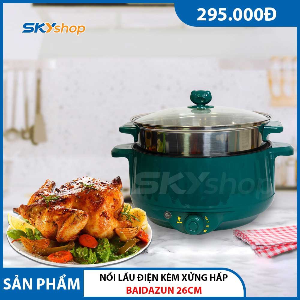 Nồi Lẩu Điện Đa Năng Chống Dính Mutltifunction Electric Pot Baidazun - Kèm Xửng Hấp
