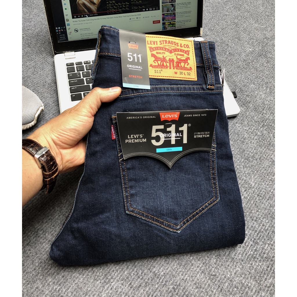 Quần Jeans dài nam Levis 511,form ống đứng,chất vải co dãn,ống quần 17-19cm,made in cambodia T10