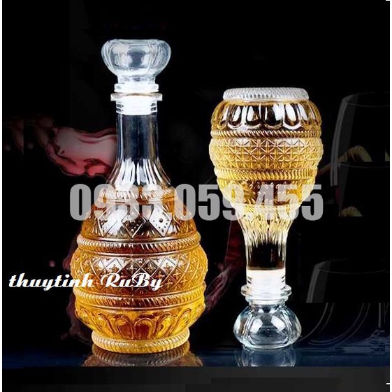 Combo 4 Bình Rượu Thủy Tinh Pha Lê, Vỏ Chai Rượu Kiểu