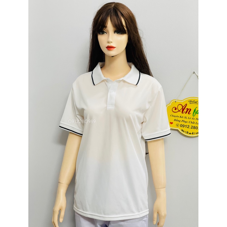 Áo thun có cổ nam nữ màu trắng thời trang vải thun cá sấu mè  _ Hình chụp thật