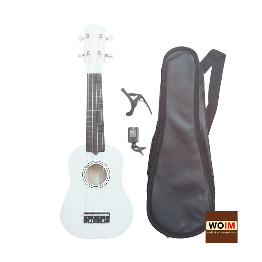 Đàn Ukulele Soprano Woim 35A15 tặng kèm capo nâng tông + bao da + máy lên dây địên tử ( Tuner ) đủ màu sắc - HÀNG CÓ SẴN