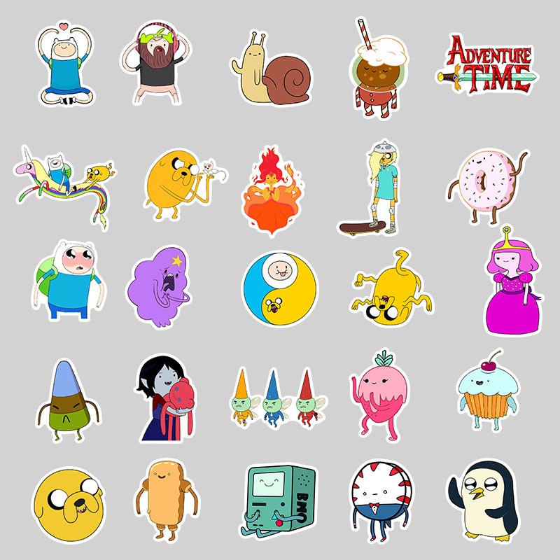 Set 50 miếng sticker dán trang trí chống thấm hình Adventure Time dễ thương