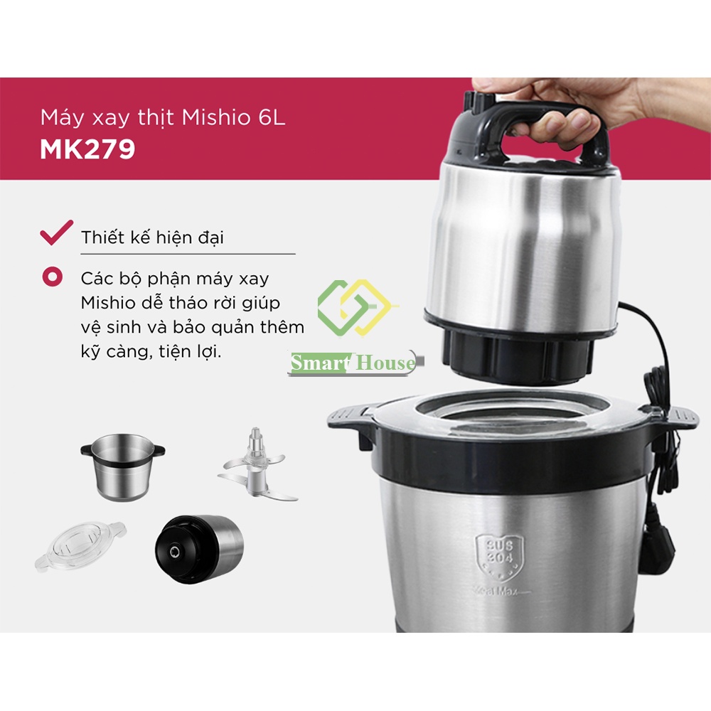 Máy Xay Thịt Giò Chả Sống 6L Mishio MK279 1200W