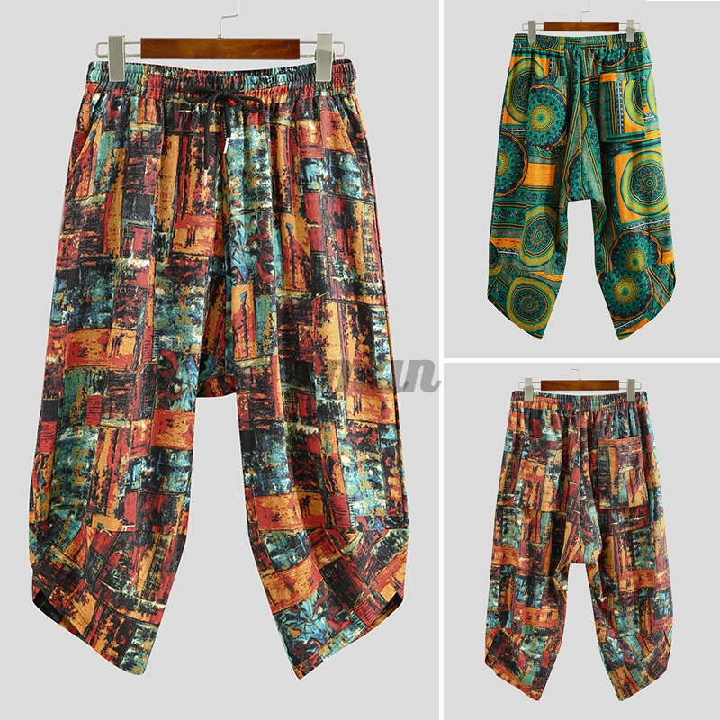 **** Mens Casual Ethnic Floral Loose Beach Harem Elastic Waist Pants | BigBuy360 - bigbuy360.vn