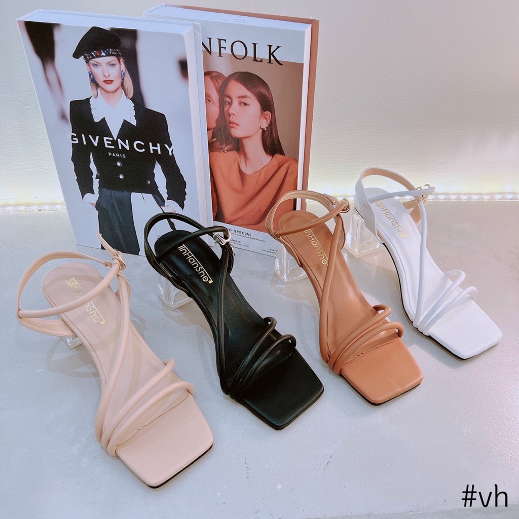 Dép Sandal nữ gót trong 3 quai mảnh cực xinh ( đế vuông trong slinhan), Giày sandal 7cm 3 quai cực chắc chắn