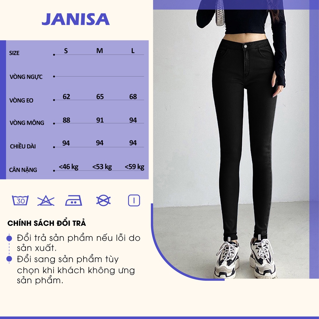 Quần jean nữ lưng cao co giãn dáng ôm skinny có túi trơn dài basic JANISA QJ03 | BigBuy360 - bigbuy360.vn