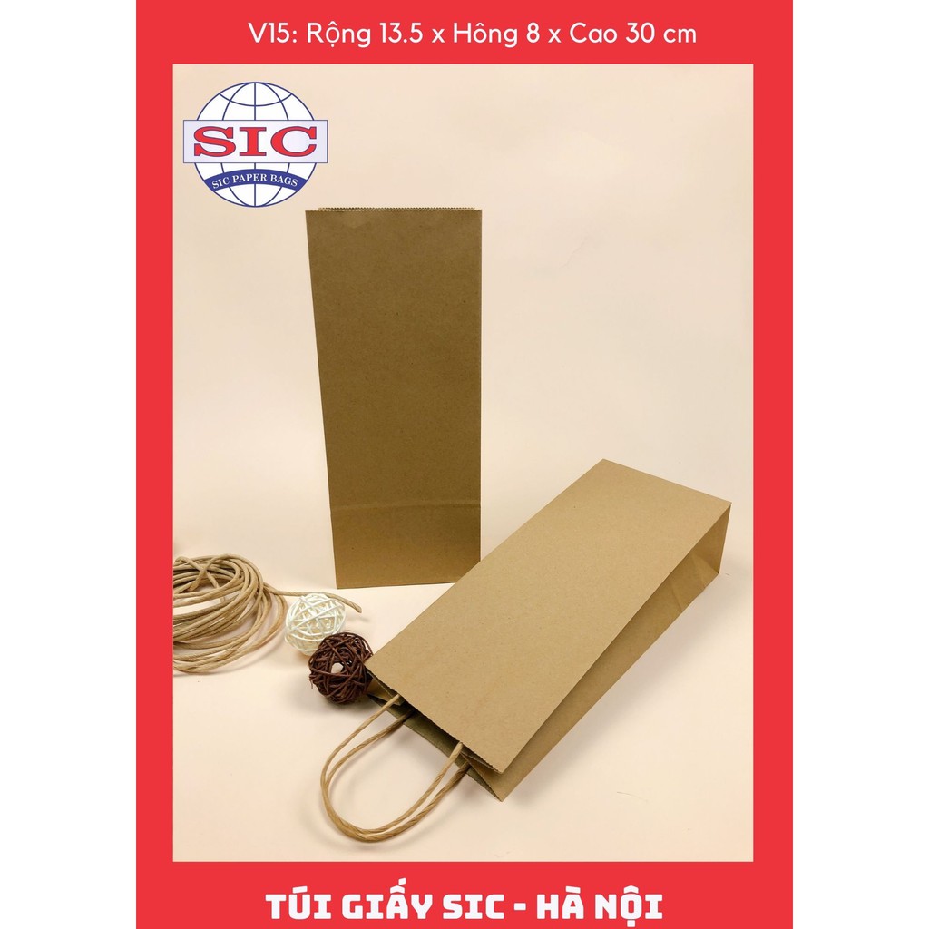 [SET 10 CHIẾC] TÚI GIẤY KRAFT V15: 13.5x8x33 MÀU NÂU KHÔNG QUAI ( ẢNH THẬT)