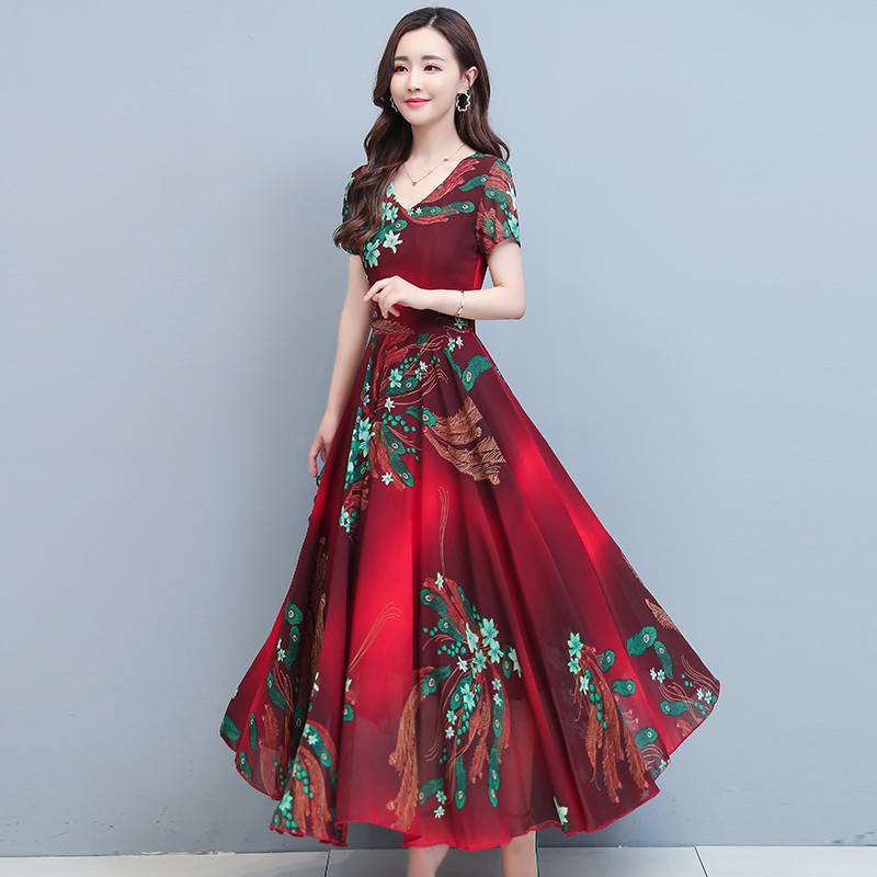 Đầm Nữ Dài Tay Cổ Chữ V In Hoa Thời Trang 2021 | BigBuy360 - bigbuy360.vn