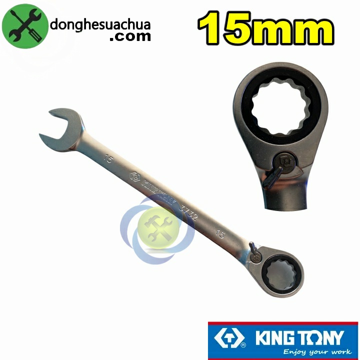 Cờ lê vòng miệng tự động 15mm Kingtony 373215M có khóa gạt