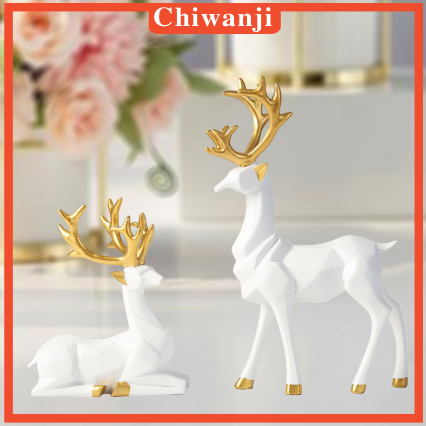 Set 2 Tượng Hươu Đứng/Ngồi Trang Trí Nội Thất Sang Trọng