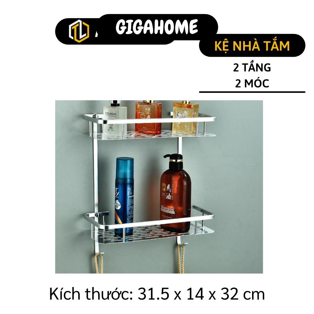 Kệ Nhà Tắm GIGAHOME Kệ Để Dầu Gội, Sữa Tắm, Để Gia Vị 2 Tầng Có 2 Móc Treo Khăn 8788