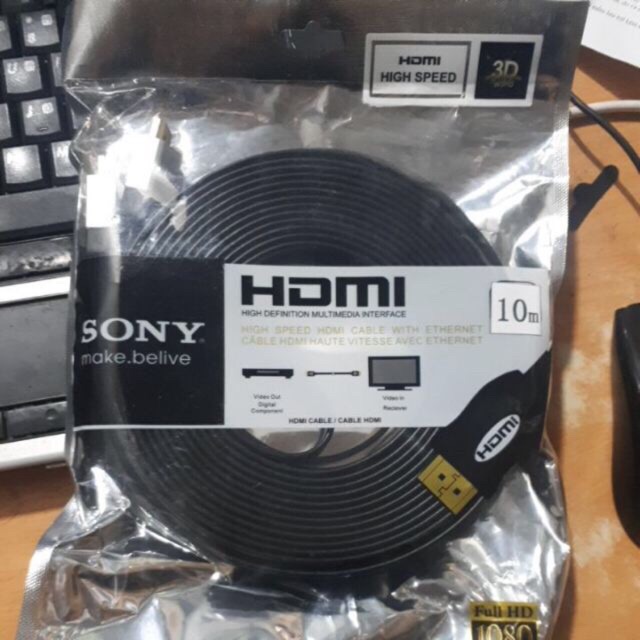 Dây Cáp HDMI Sony 10m dẹt đen-Dây cáp kết nối cổng HDMI 2 đầu tốt chống nhiễu xịn chất lượng cao giá rẻ