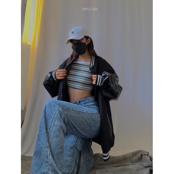 Áo Khoác Bomber Phối Tay Da - Video + Ảnh Thật size L XL XXL ( 45-95Kg )