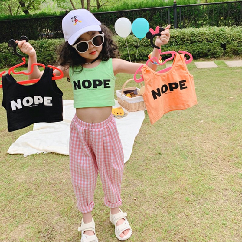 Áo Thun Cotton Không Tay In Chữ Thời Trang Mùa Hè Hàn Quốc Cho Bé Gái