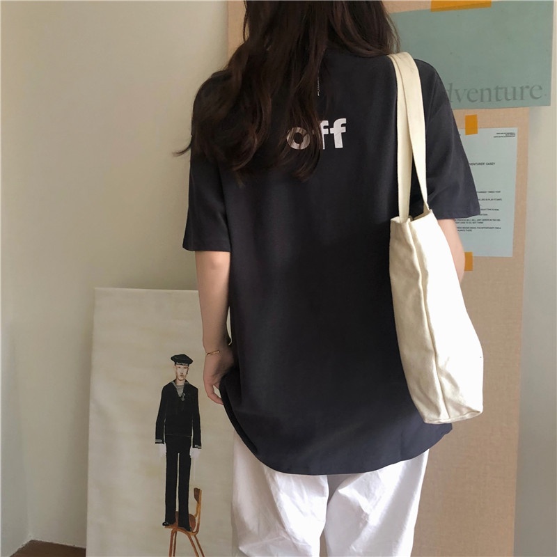 Áo Thun Nữ Ngắn Tay Cổ Tròn In Chữ Phong Cách Hàn Quốc