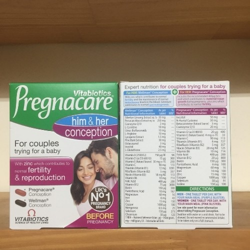 Viên uống Pregnacare Him and Her Conception (60v) tăng khả năng thụ thai cho nam nữ, UK