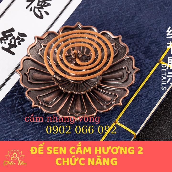 Lư xông trầm bằng đế cắm nhang sử dụng xông hương vòng, nhang không tăm và nụ trầm hương có hồ lô đồ thờ cúng đế hồ lô