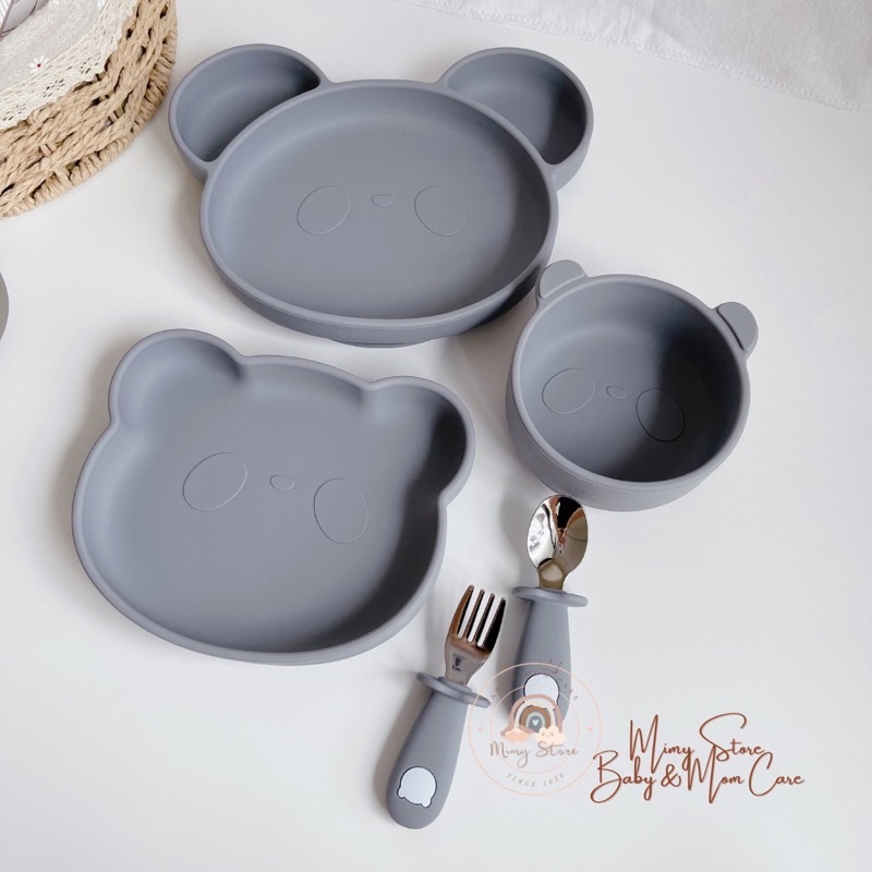 -Khay ăn dặm silicon cao cấp đế hít đất