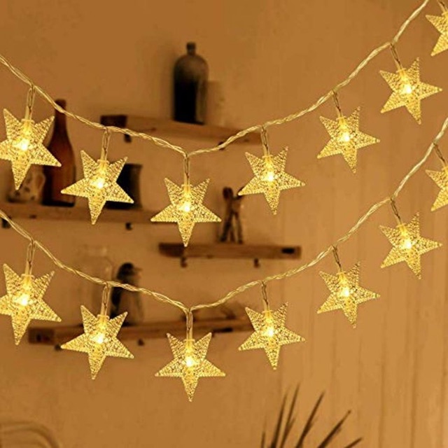 Dây đèn led hình ngôi sao (4m) trang trí sinh nhật, Noel, lễ, Tết, nhà cửa, phòng ngủ, cưới hỏi, phụ kiện chụp ảnh