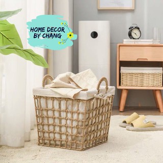 Giỏ đan cói lót vải đựng quần áo tiện dụng-Giỏ đựng đồ đa năng