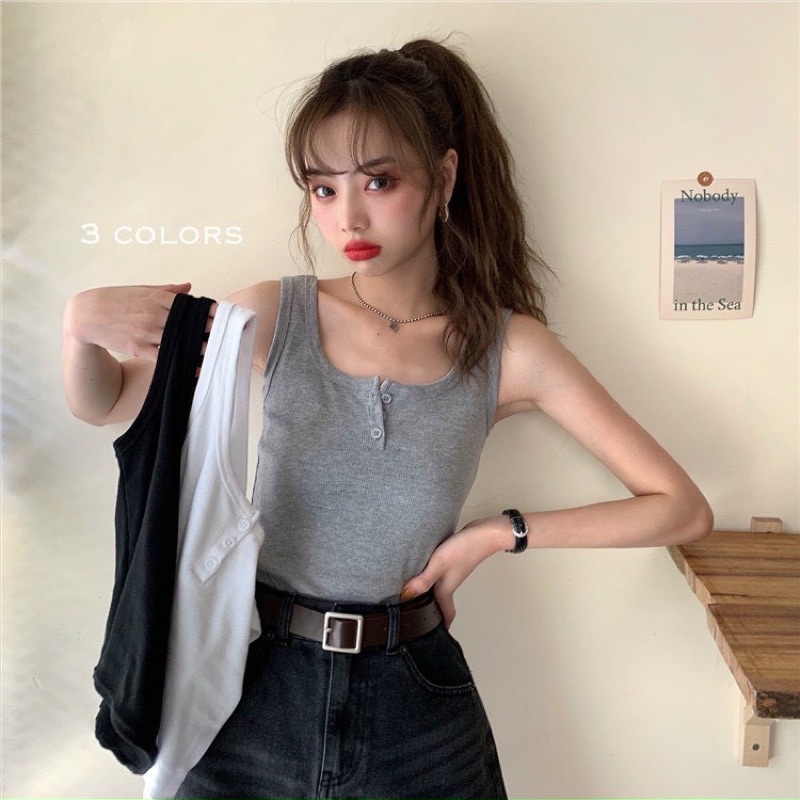 Áo Thun Coton Zip Ba Lỗ 3 Cúc Form Ôm Body Nhiều Màu - Áo Thiết Kế Ba Lỗ Cổ Cúc Kiểu Dáng Basic Dễ Mặc