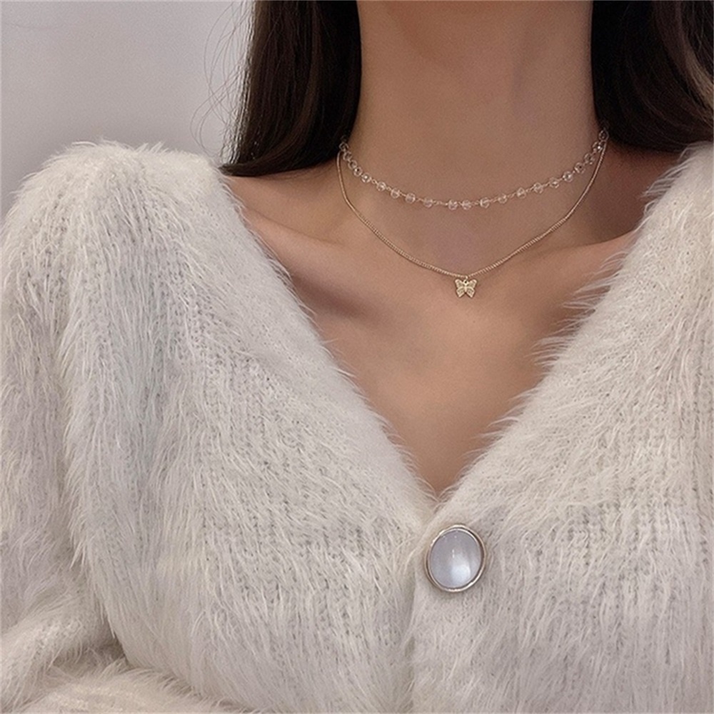 Vòng cổ Hai Lớp Mặt Hình Bướm Lấp Lánh Thời Trang Mới Dành Cho Nữ