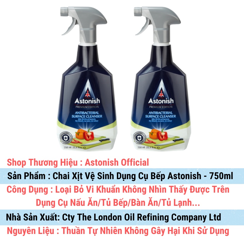 Chai xịt tẩy rửa đa năng diệt khuẩn vệ sinh dụng cụ bếp tủ lạnh tủ bếp khu vực chế biến thực phẩm dao thớt ASTONISHC6700