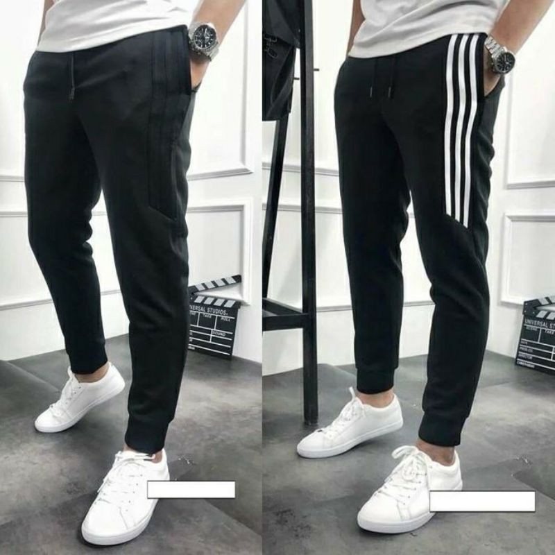 Quần Jogger Nam Nữ thể thao chất nỉ 2 màu 3 sọc ngắn ống bo TK010. | BigBuy360 - bigbuy360.vn