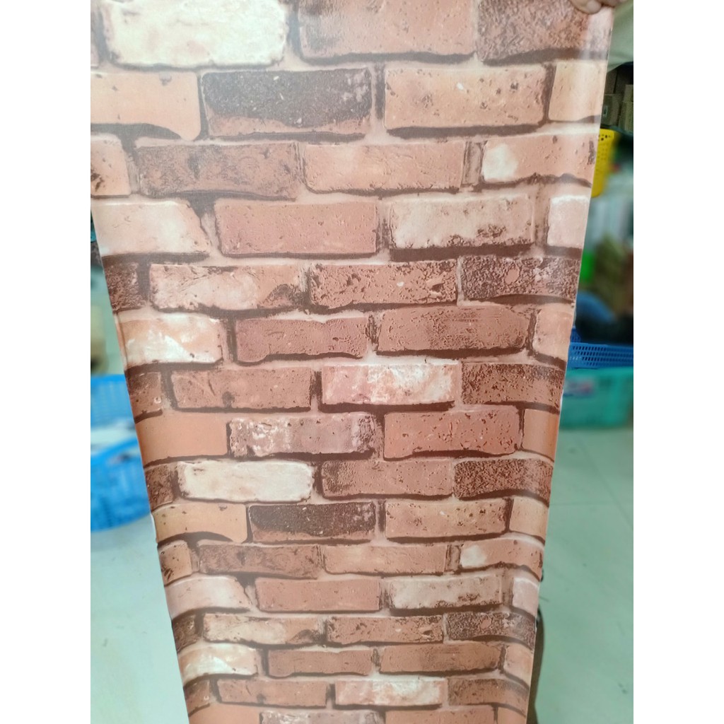 Decal giấy dán tường gạch nâu đất khổ 45cm keo sẵn bóc dán