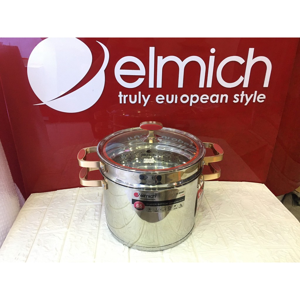 NỒI HẤP ELMICH INOX 304 RED VELVET 24CM EL5585, 28CM EL0979 đáy từ nhập khẩu séc